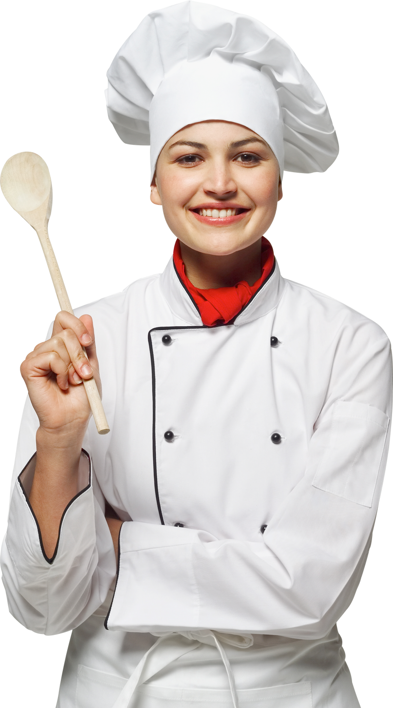 female chef holding a cooking spoon